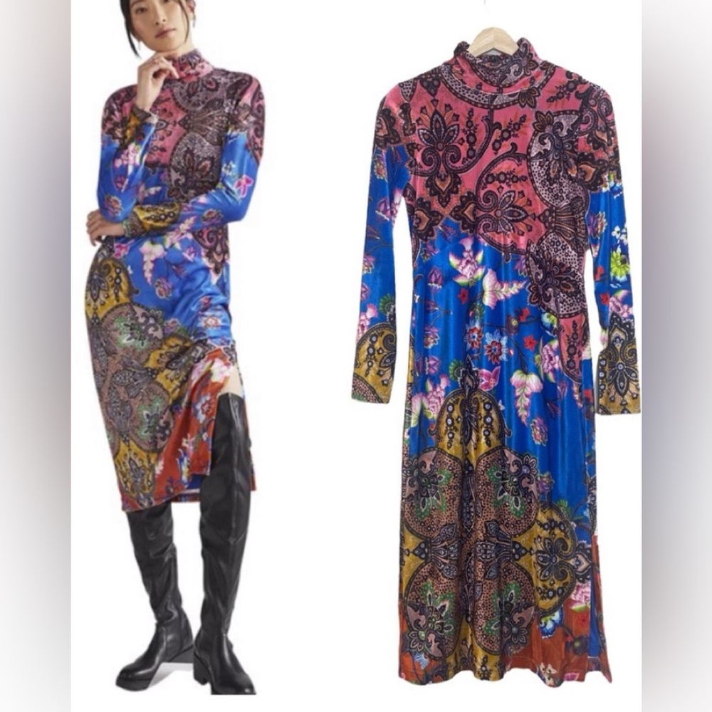 Anthropologie Paisley Velvet Dress